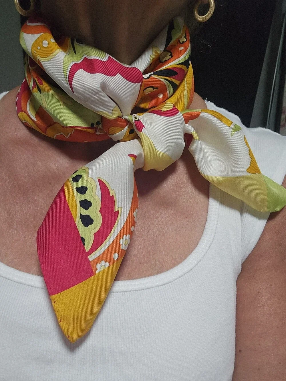 Les Copains 100% SILK Scarf, Vibrant Multicolor 35x35